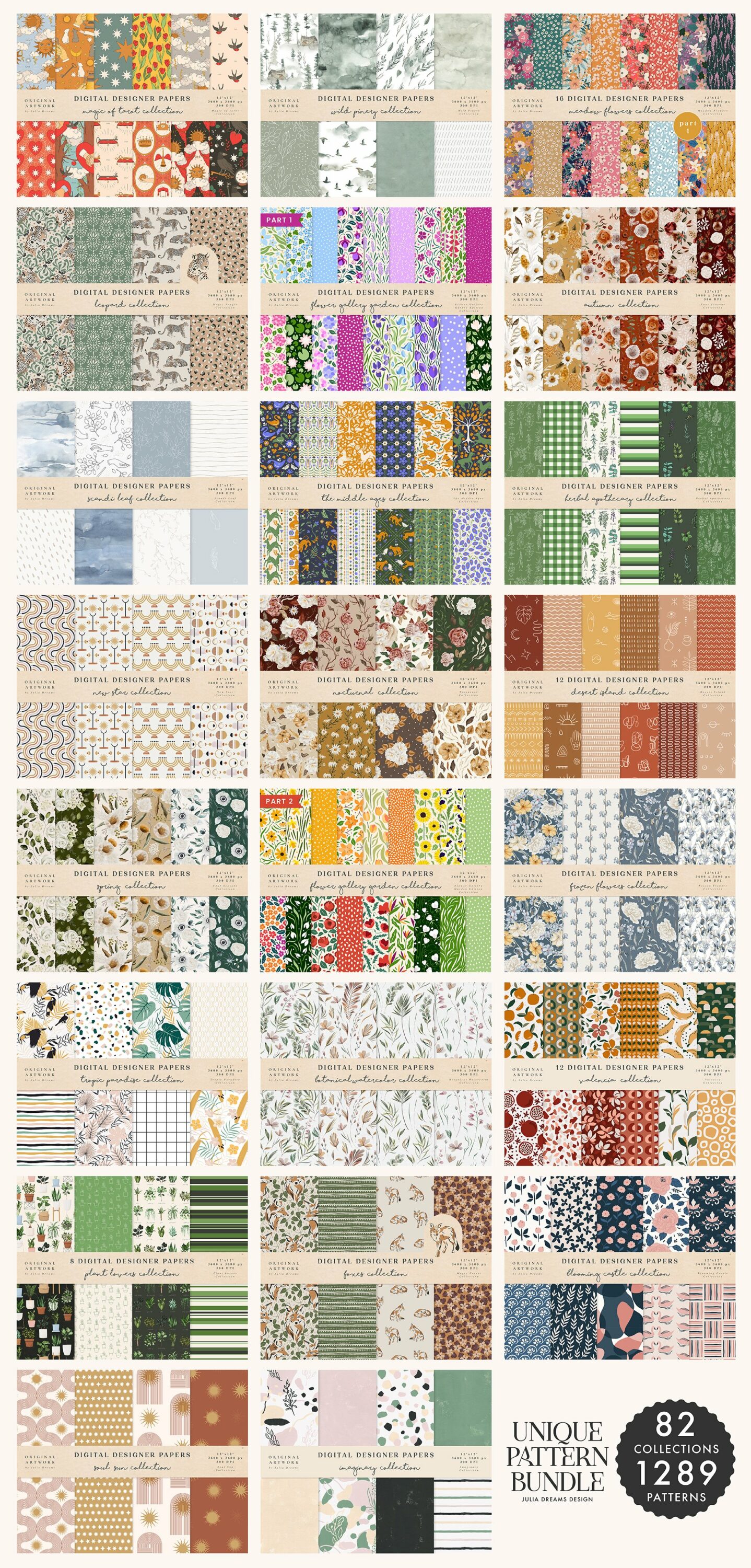 Unique Pattern Bundle - 1289 Seamless Patterns by Julia Dreams.