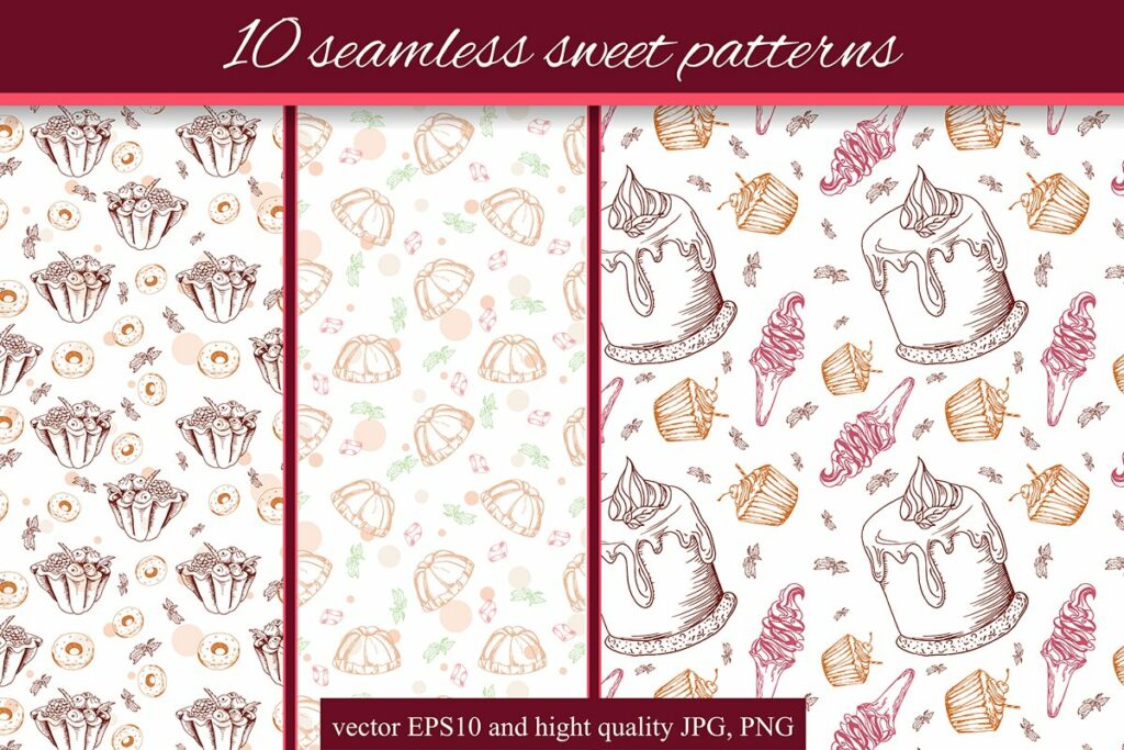 10 Seamless Sweet Patterns – MasterBundles