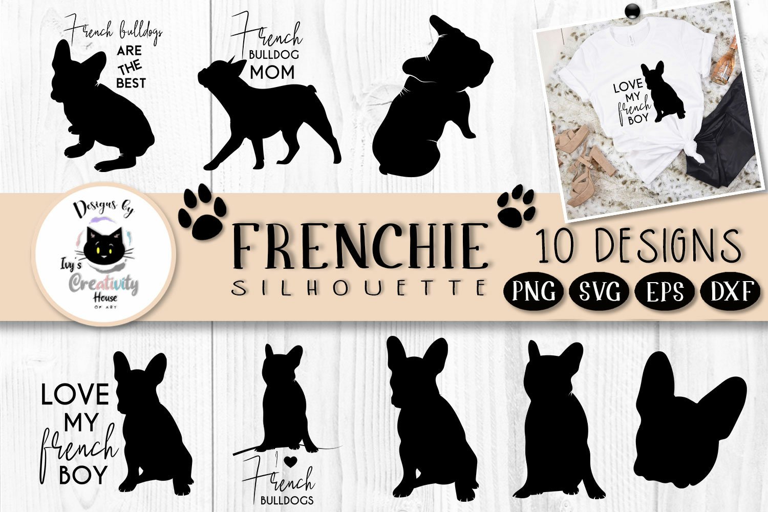 Frenchie dog svg cut files.