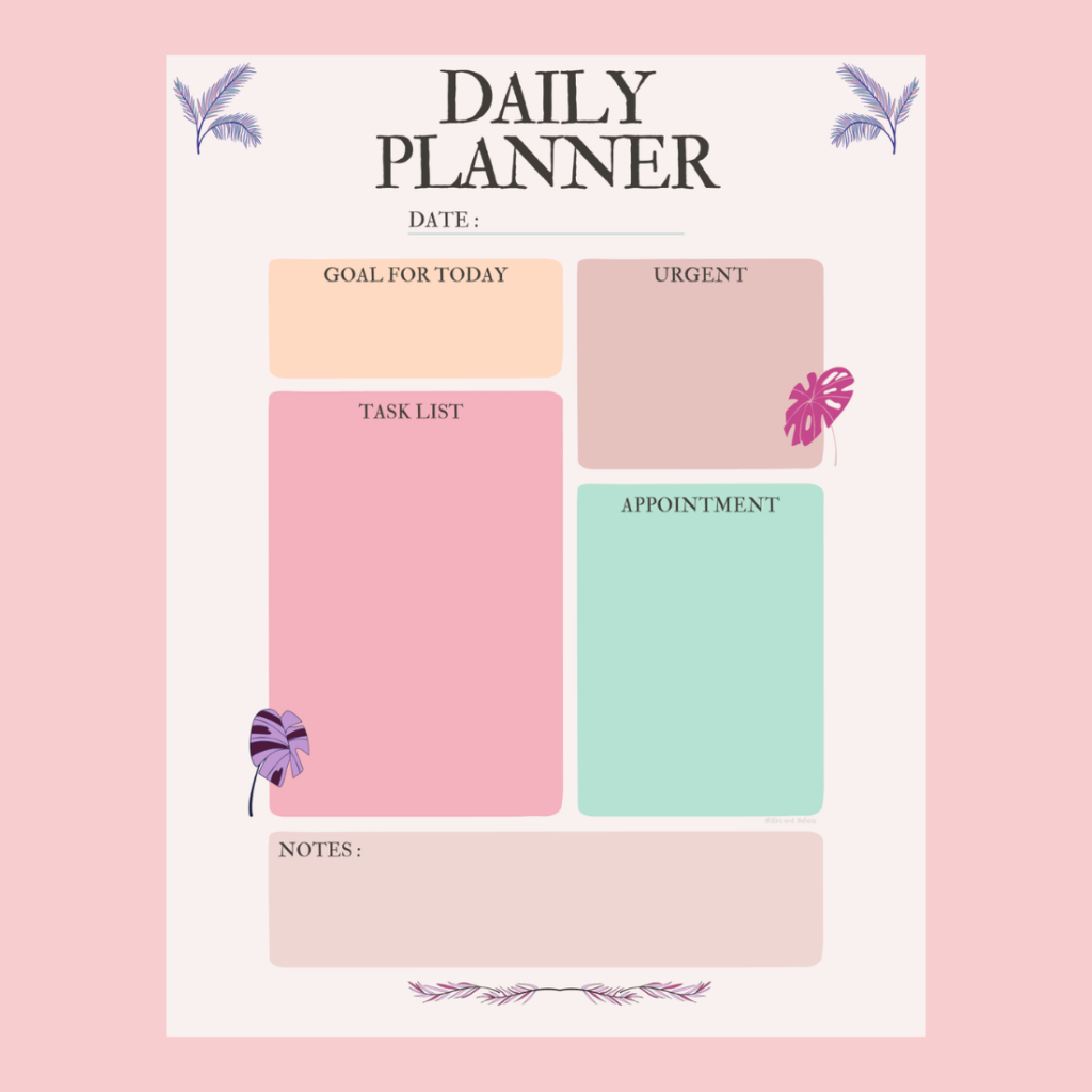 Cute Pink and Purple Printable Daily Planner - MasterBundles