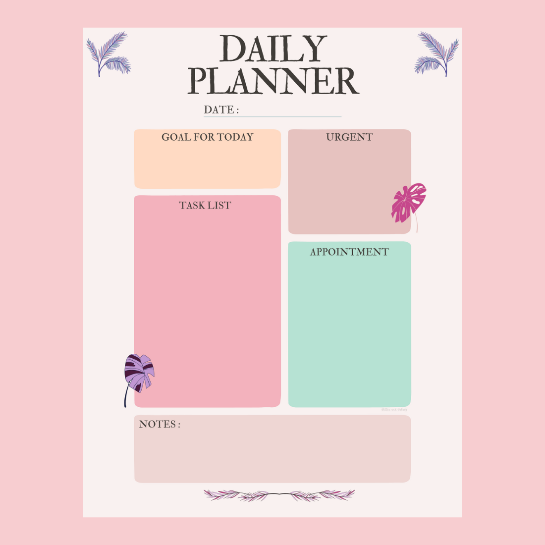 Cute Pink and Purple Printable Daily Planner cover image.