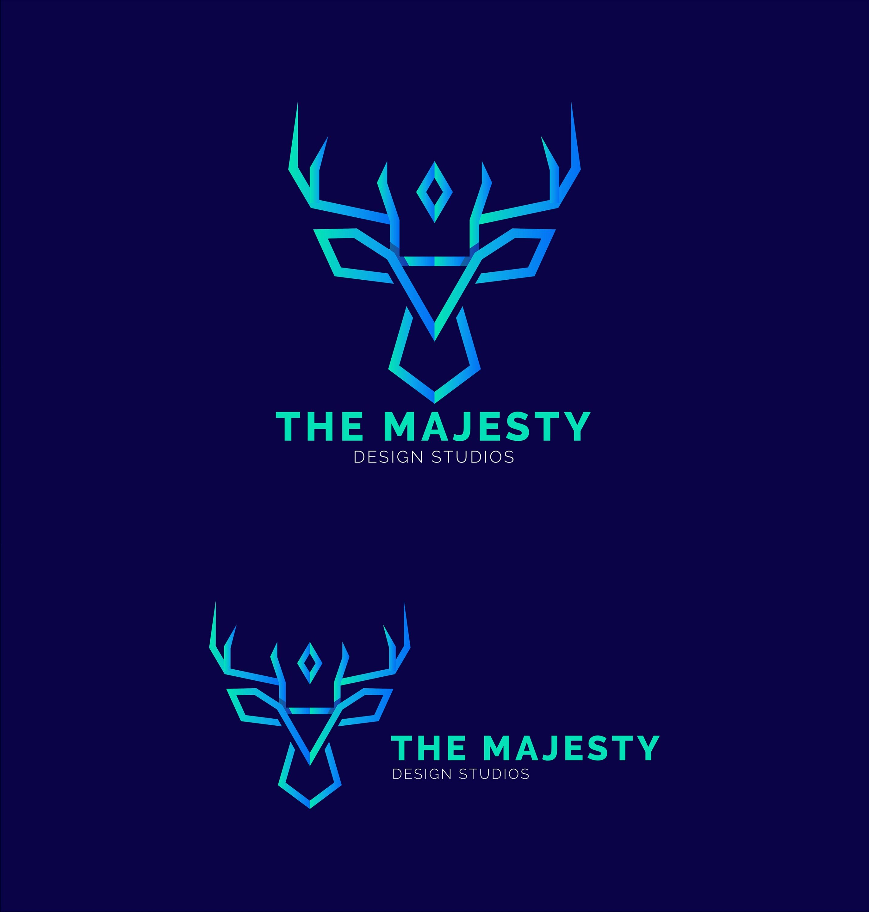 Blue background with luxury gradient deer logo.