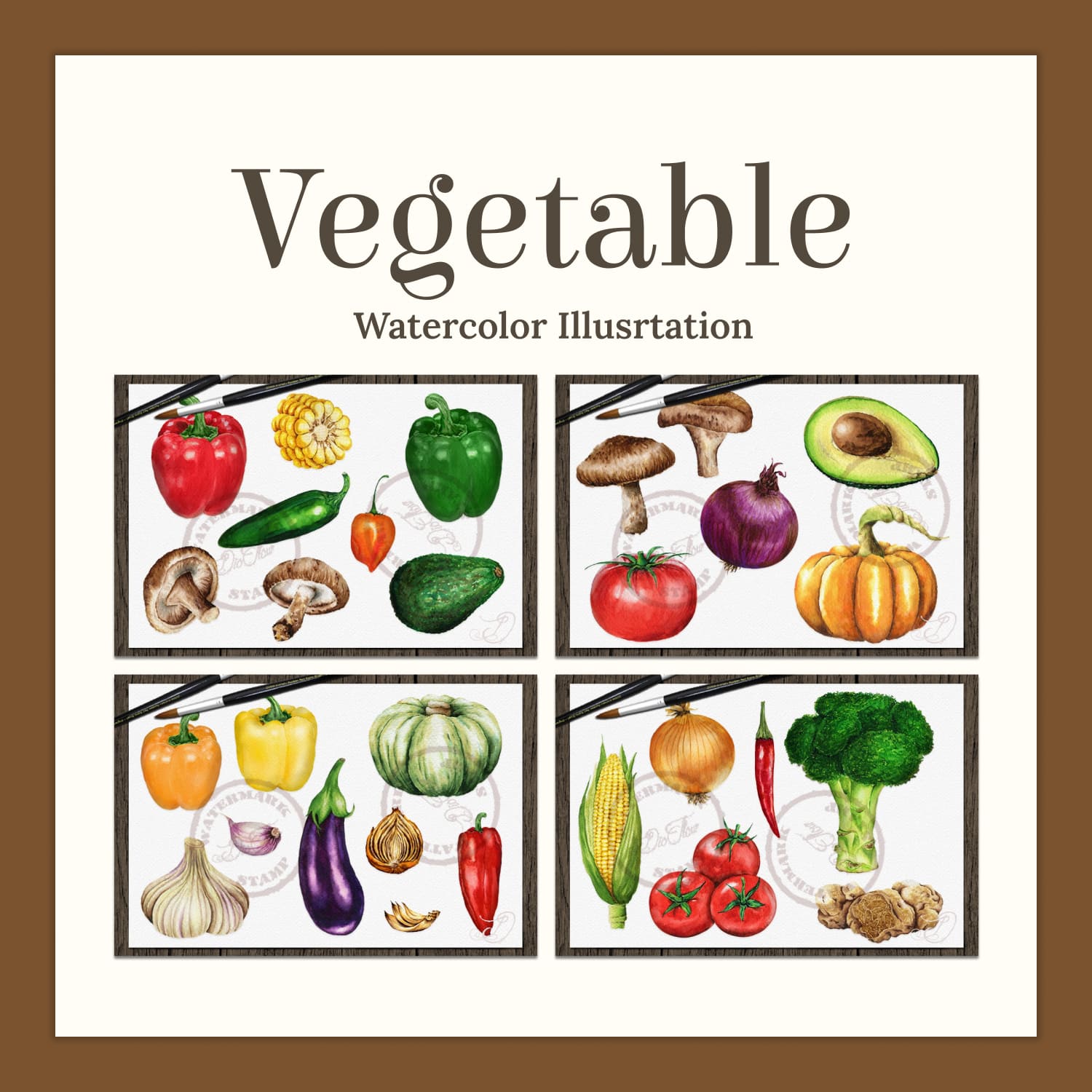 Vegetable watercolor illusrtation - main image preview.