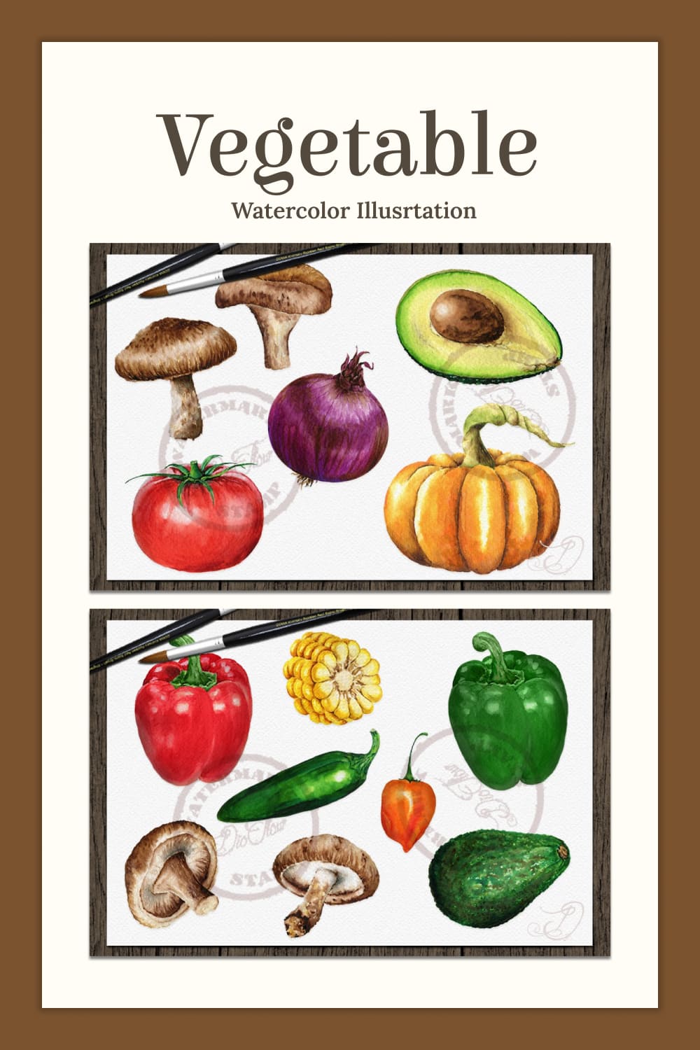 Vegetable watercolor illusrtation - pinterest image preview.