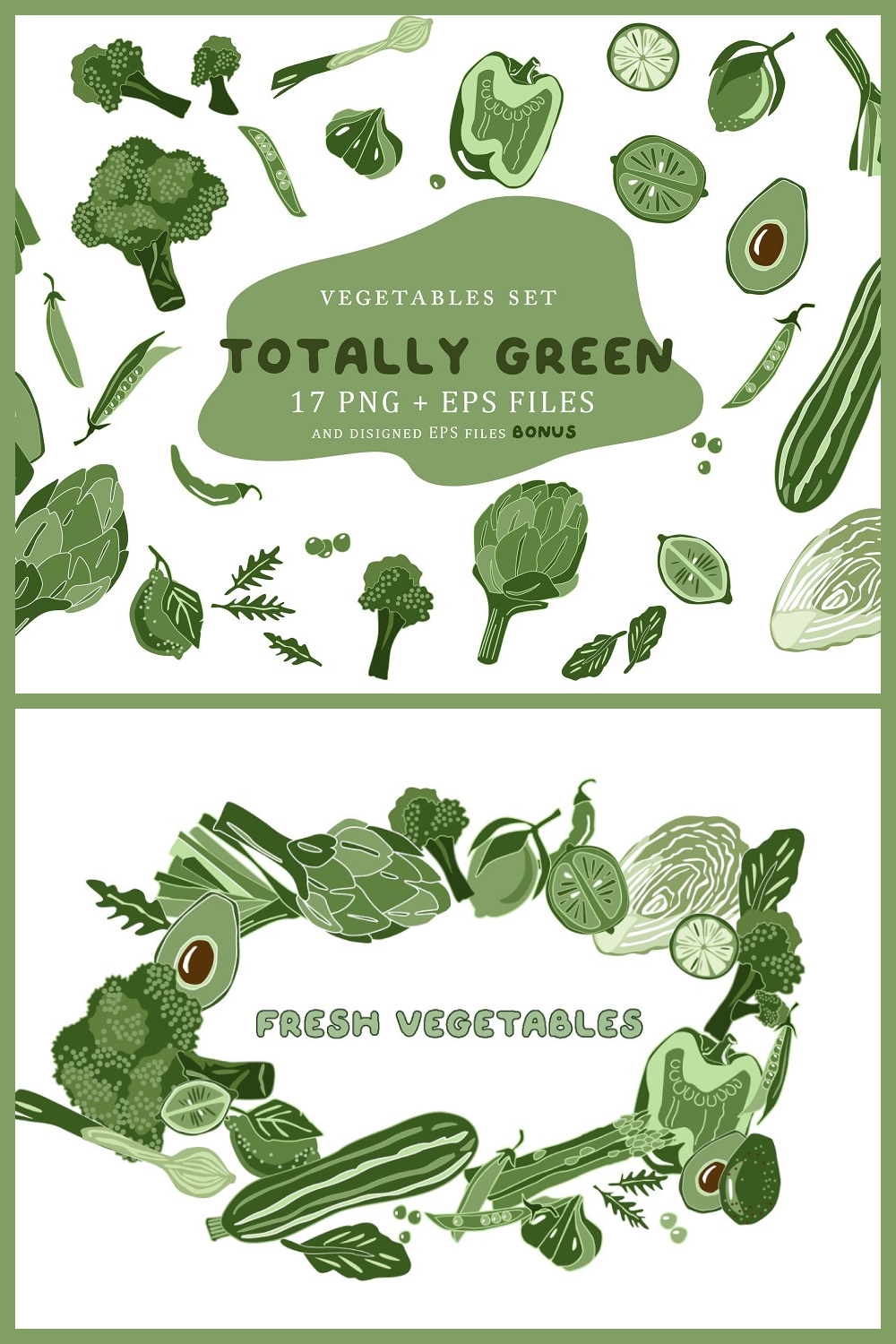 Vegetables set totally green - pinterest image preview.