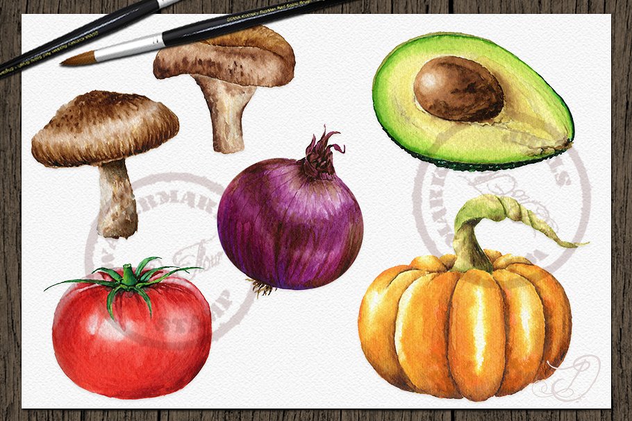 Perfect watercolor vegetables clipart to use in any food design projects.