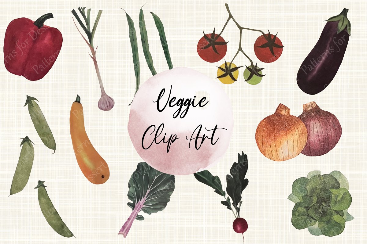Cover image of Watercolor Vegetable Clip Art.