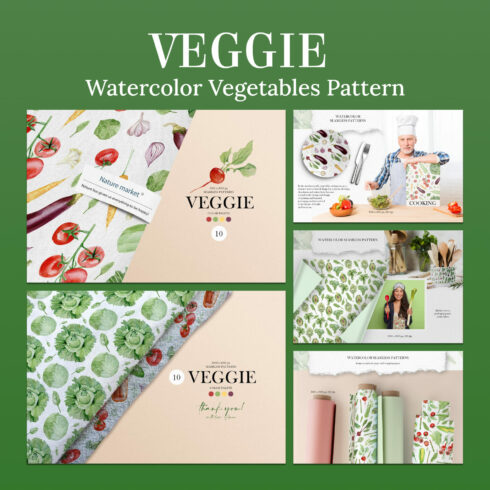 Veggie watercolor vegetables pattern - main image preview.