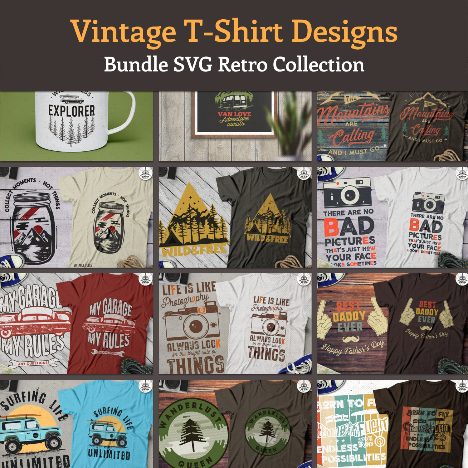 Vintage T-Shirt Designs Bundle SVG Retro Collection. Part 2.