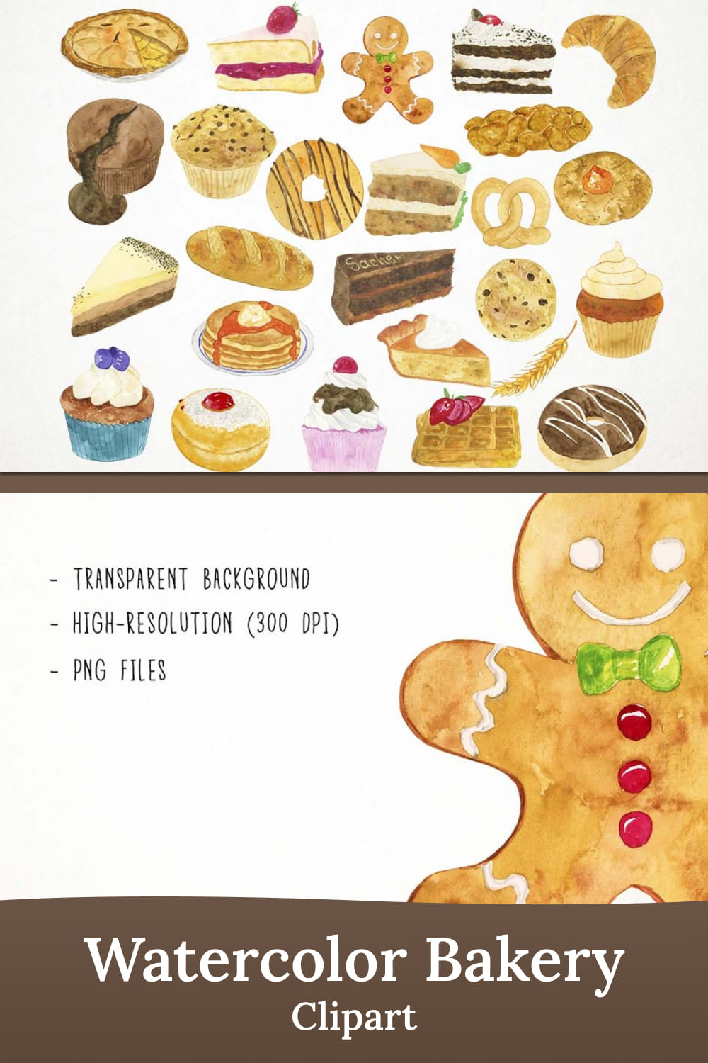Watercolor bakery clipart - pinterest image preview.