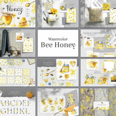 Watercolor bee honey - main image preview.
