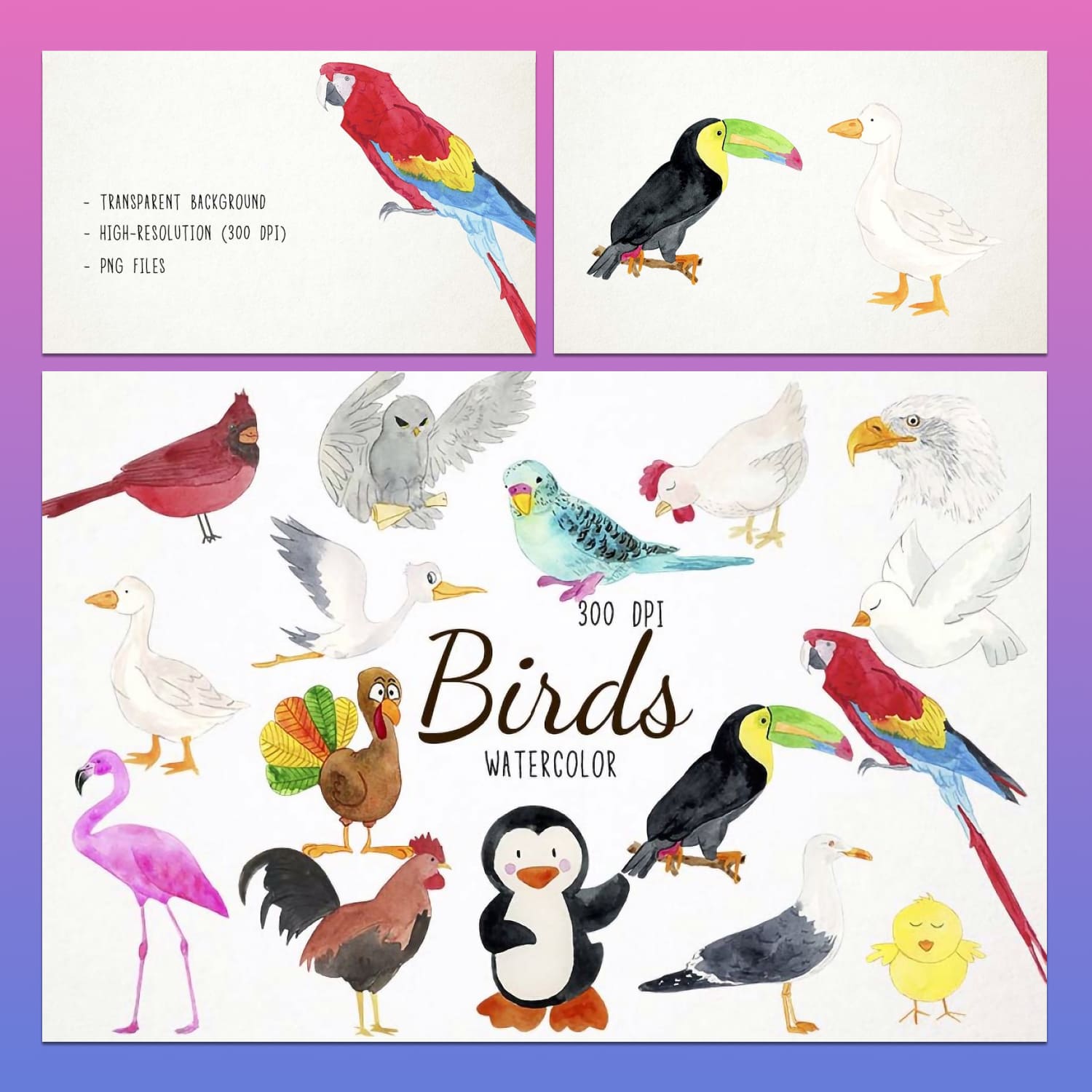 Watercolor Birds Clipart - main image preview.