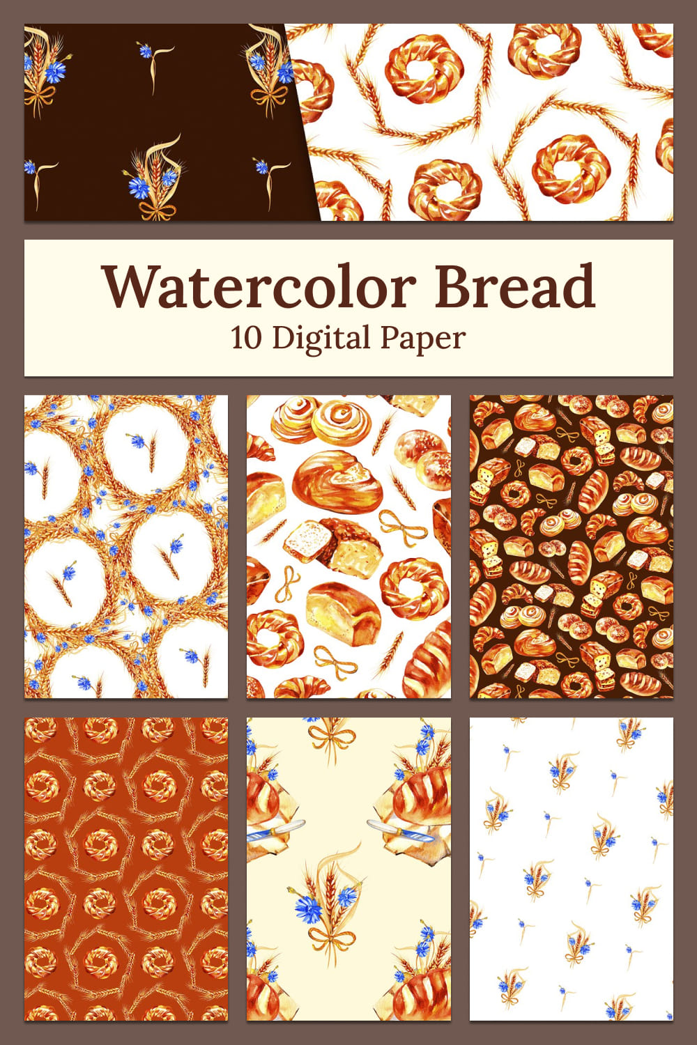 Watercolor bread 10 digital paper - pinterest image preview.