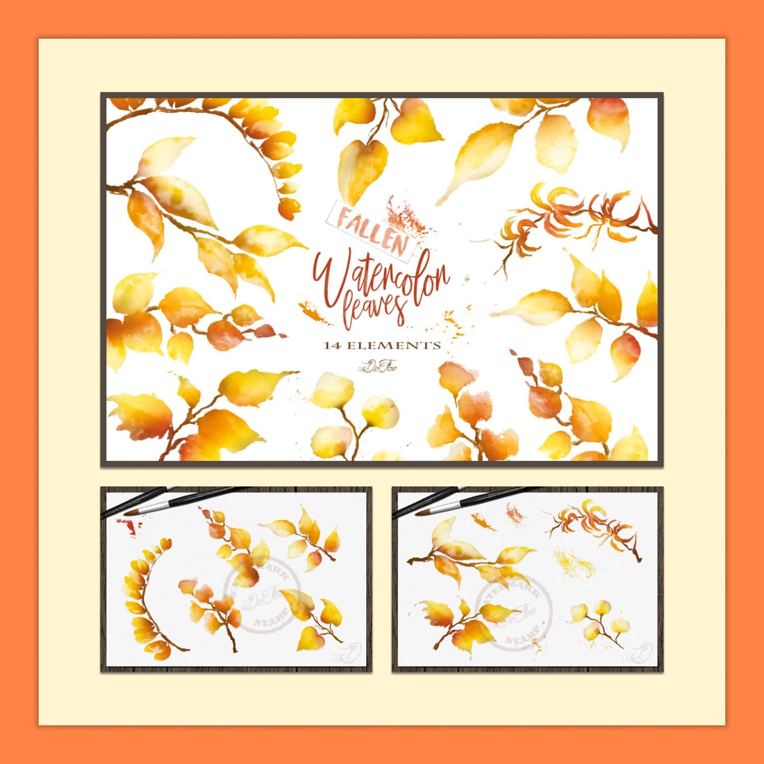 Watercolor Fallen Leaves Clip Art.