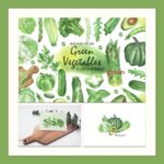 Watercolor green vegetables clipart - main image preview.