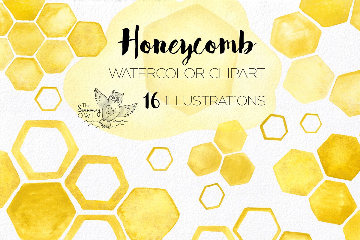 Cover image of Honeycomb Watercolor Clipart.