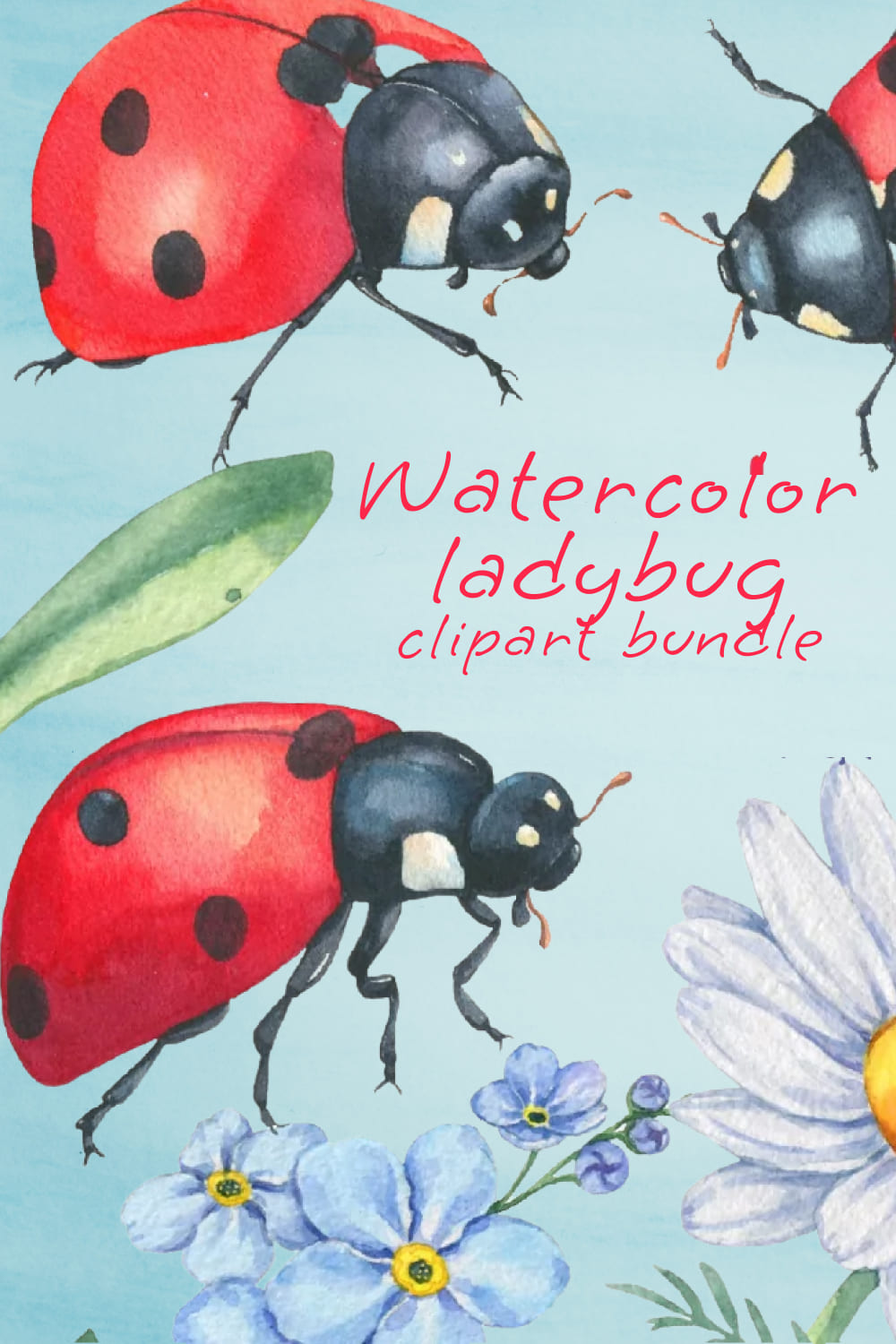 Watercolor ladybug clipart bundle - pinterest image preview.