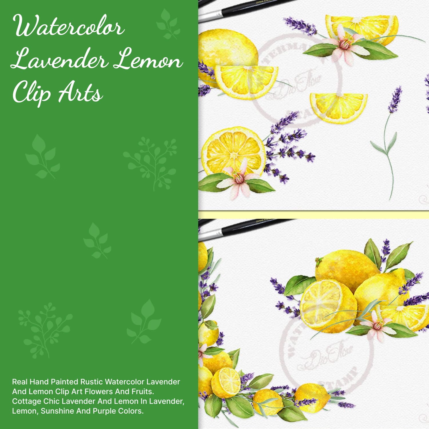 Watercolor Lavender Lemon Clip Arts cover.