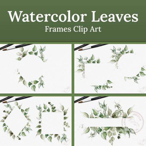 Watercolor Leaves Frames Clip Art.