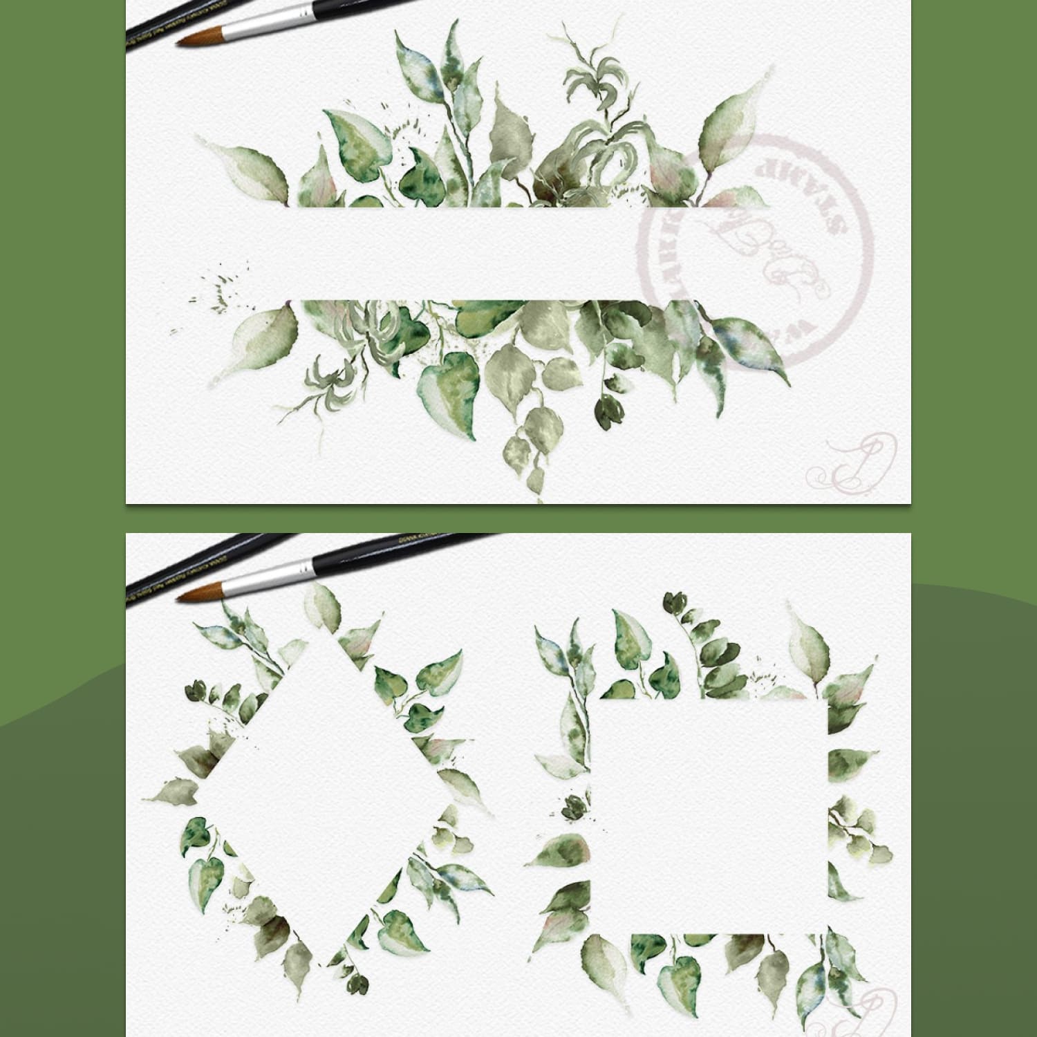 Watercolor Leaves Frames Clip Art cover.