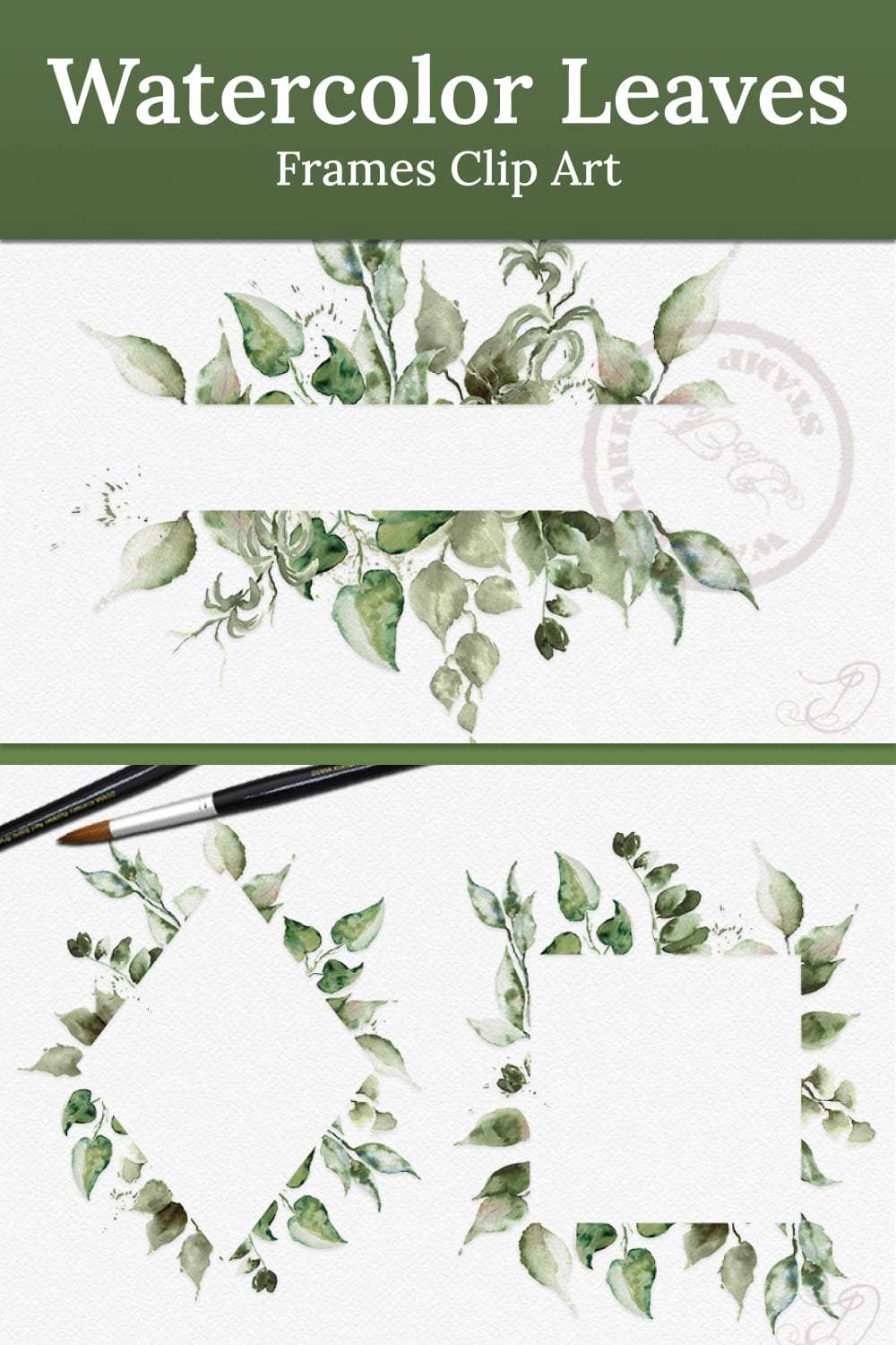 watercolor leaves frames clip art 03