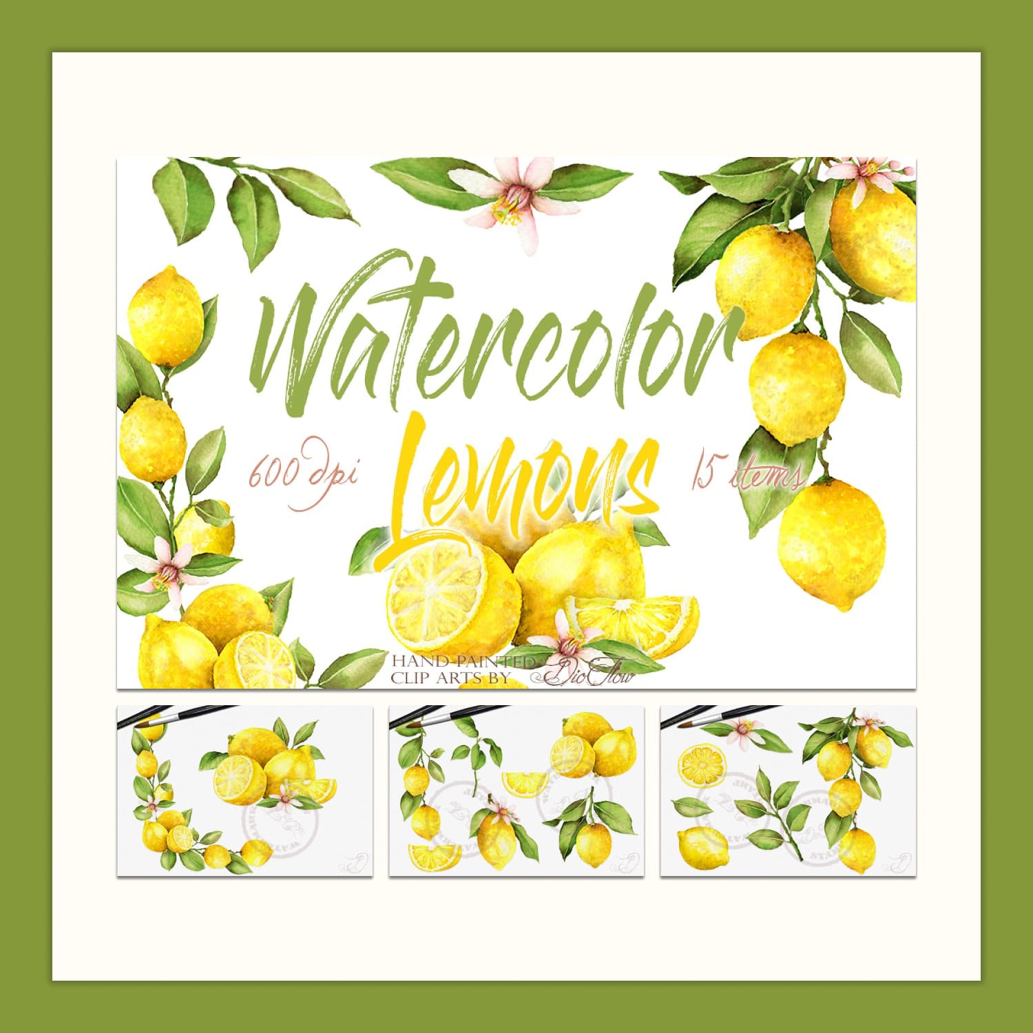 Watercolor Lemon Clip Art.