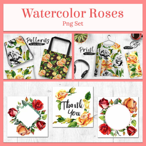 Watercolor Roses PNG set.