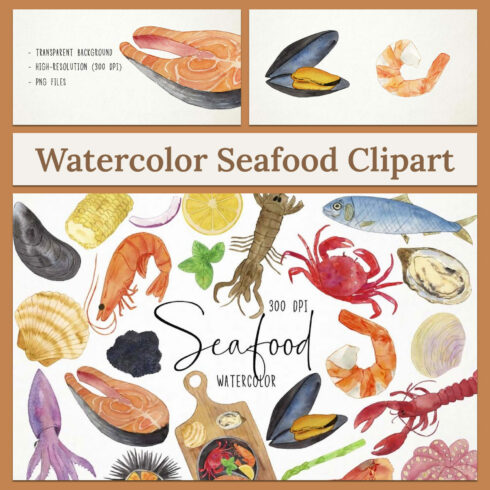 Watercolor seafood clipart fish - main image preview.