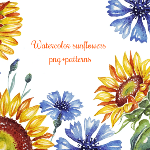 Watercolor sunflowers png+patterns - main image preview.