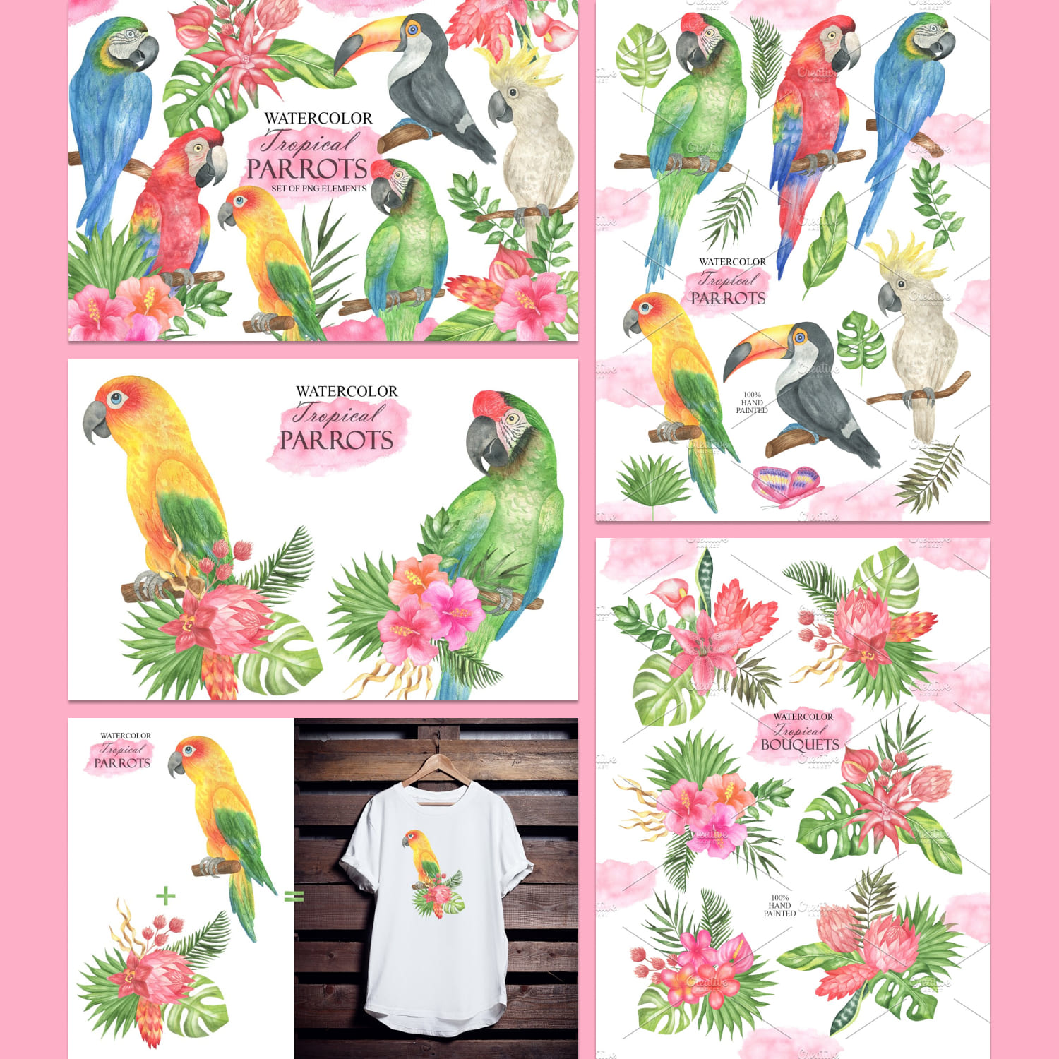 Watercolor Tropical Parrots created by OlDm_Shop.