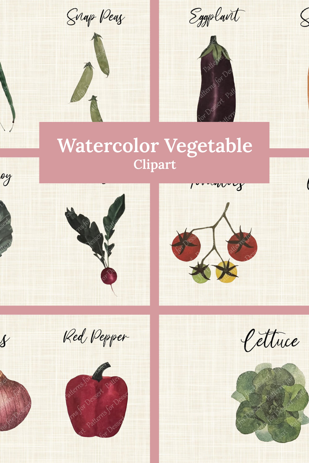 Watercolor vegetable clip art - pinterest image preview.