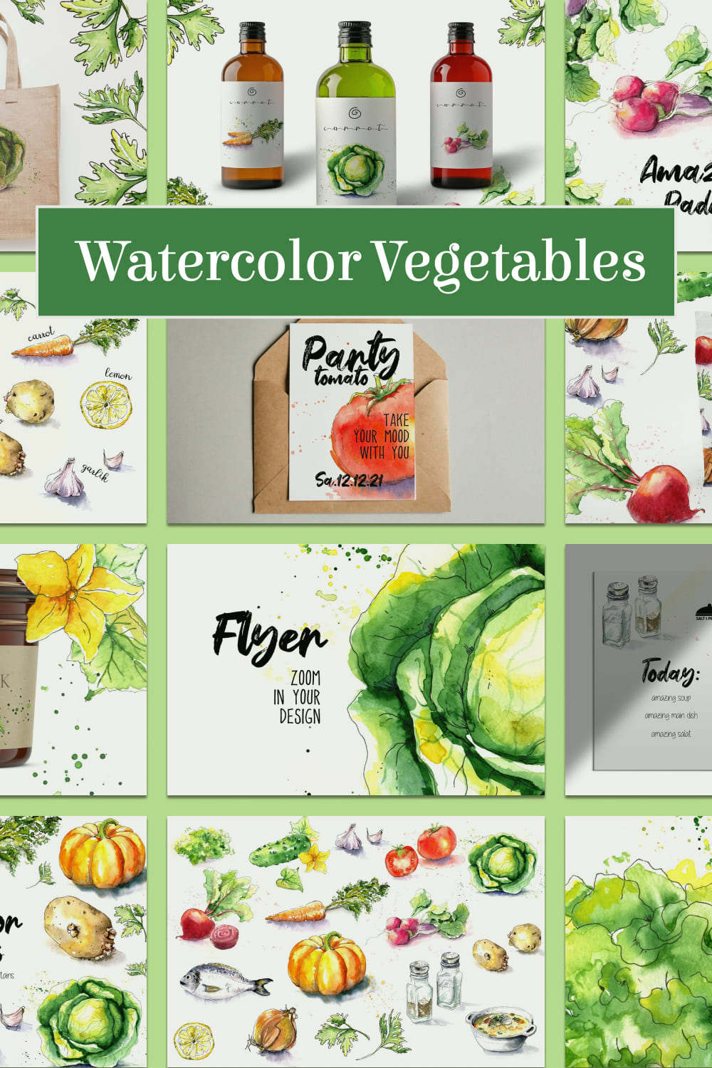 Watercolor vegetables - Pinterest image preview.