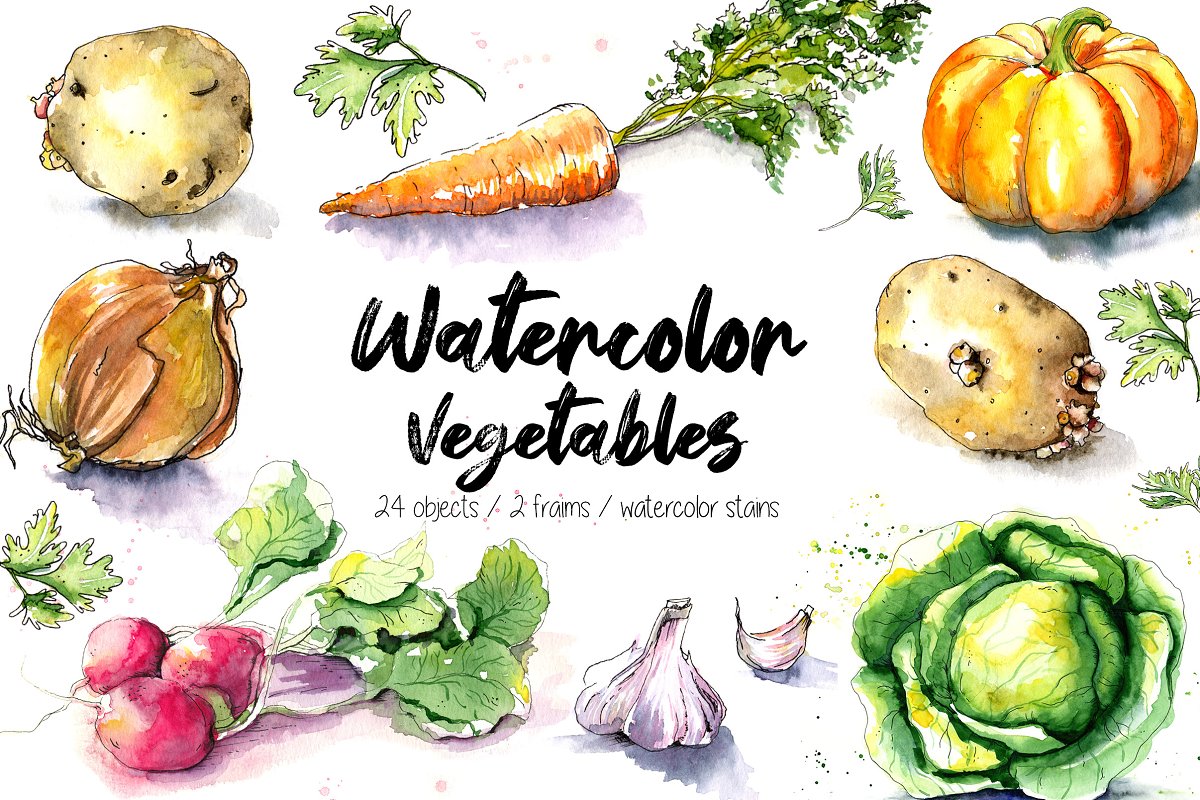 Watercolor vegetables preview.