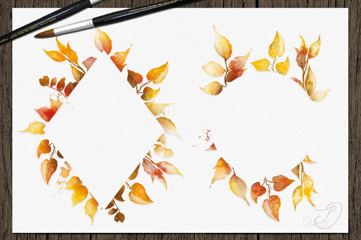 Geometric frames with fallen leaves.