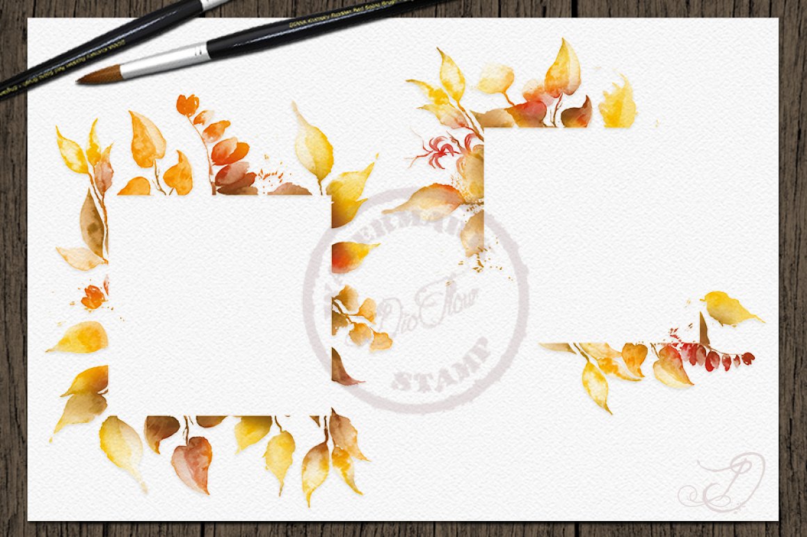 Two frames with yellow leaves.