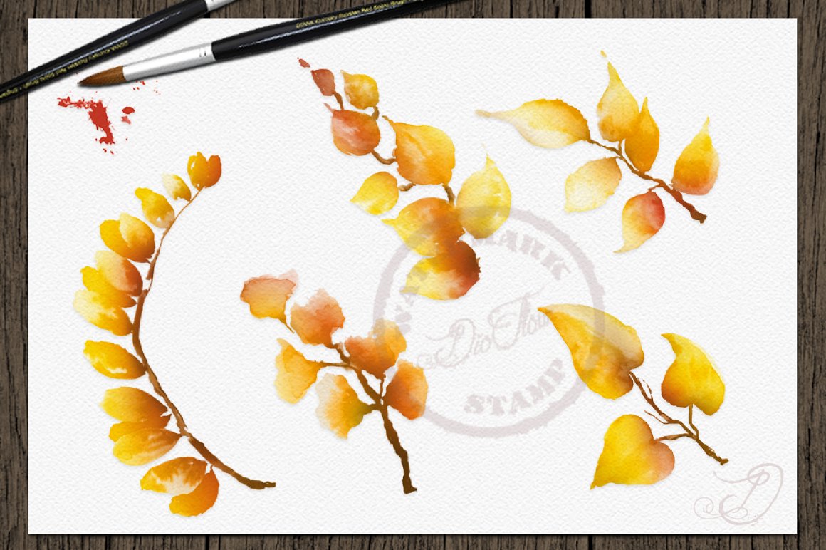 White background with yellow leaves.