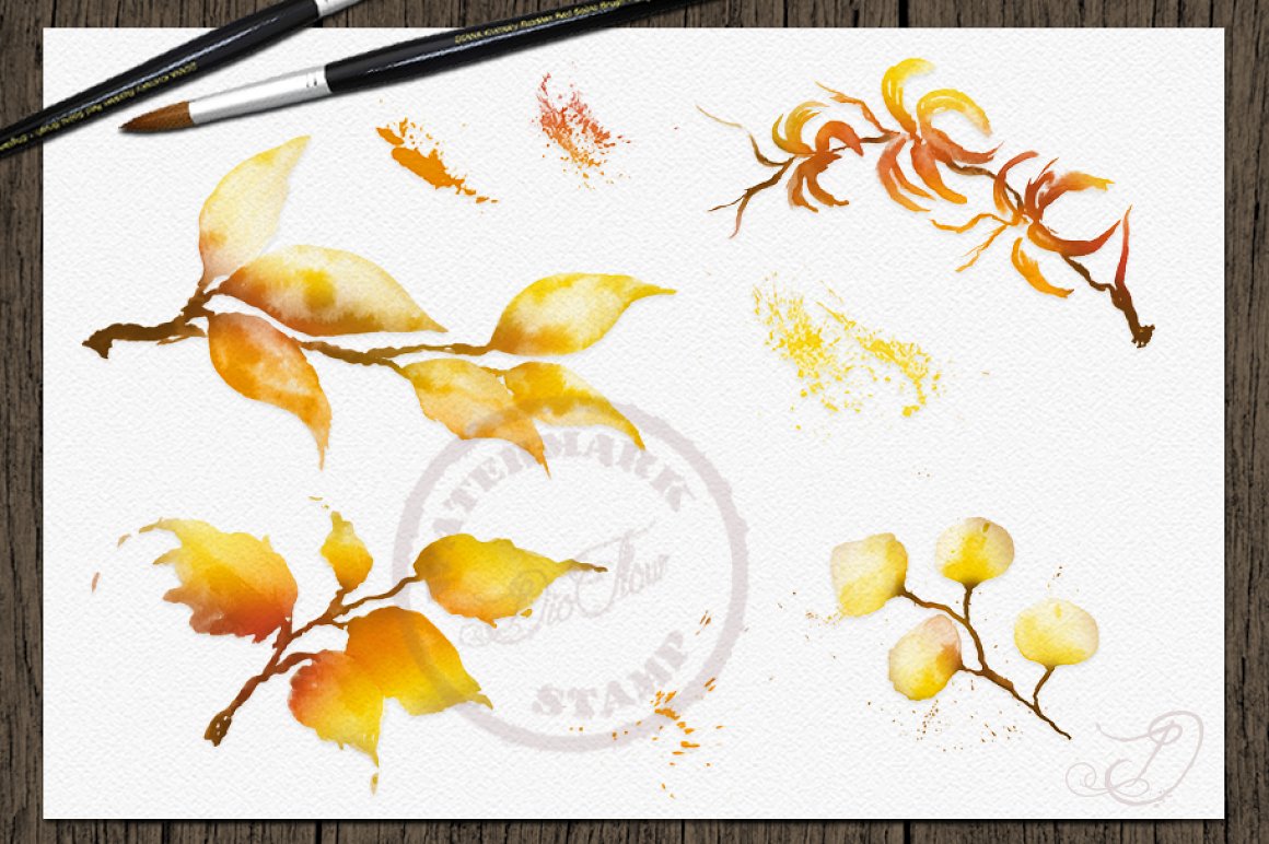 Watercolor fallen leaves.