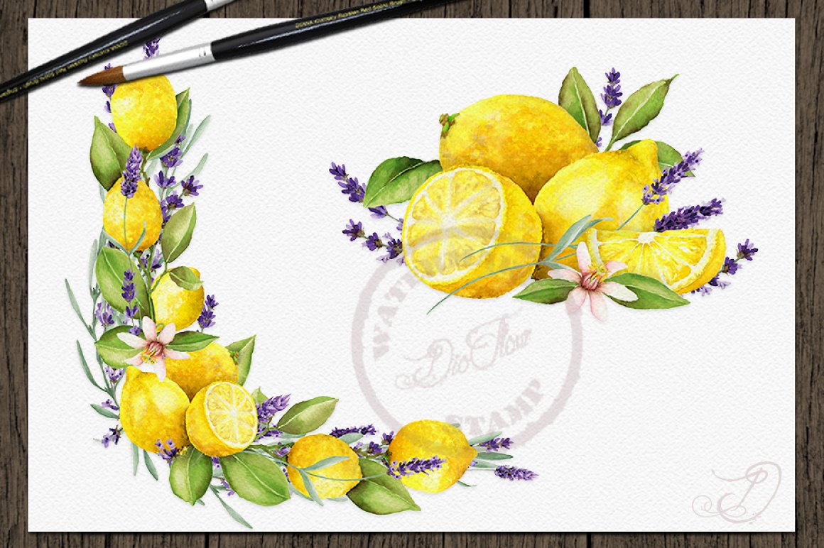 Watercolor lemon composition.
