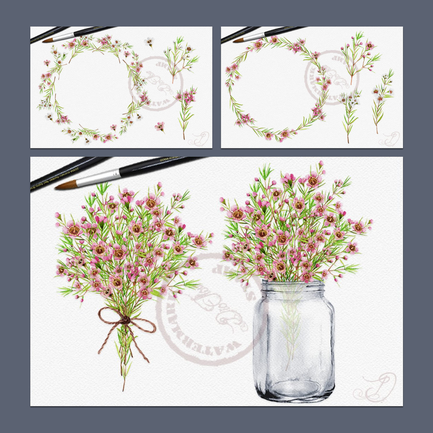 Wax Flowers Watercolor Clip Art cover.