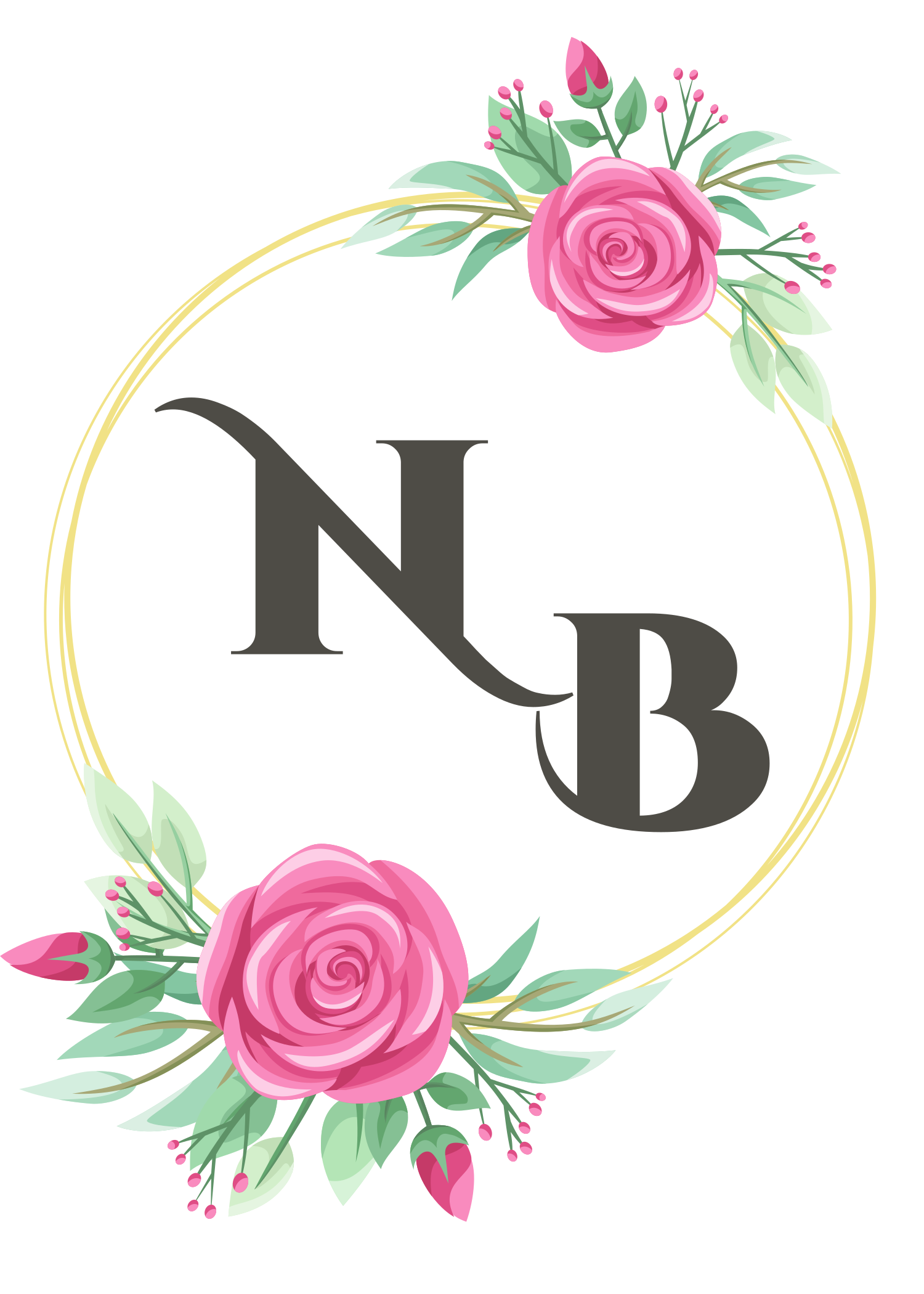 Greenery Wedding Invitation Template With Rose Ornament NB Logo.