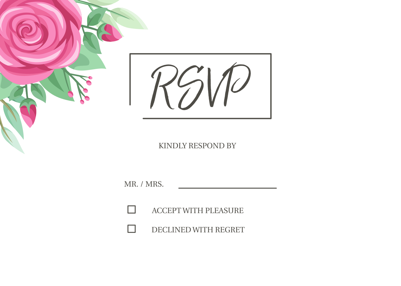 Greenery Wedding Invitation Template With Rose Ornament RSVP Example.