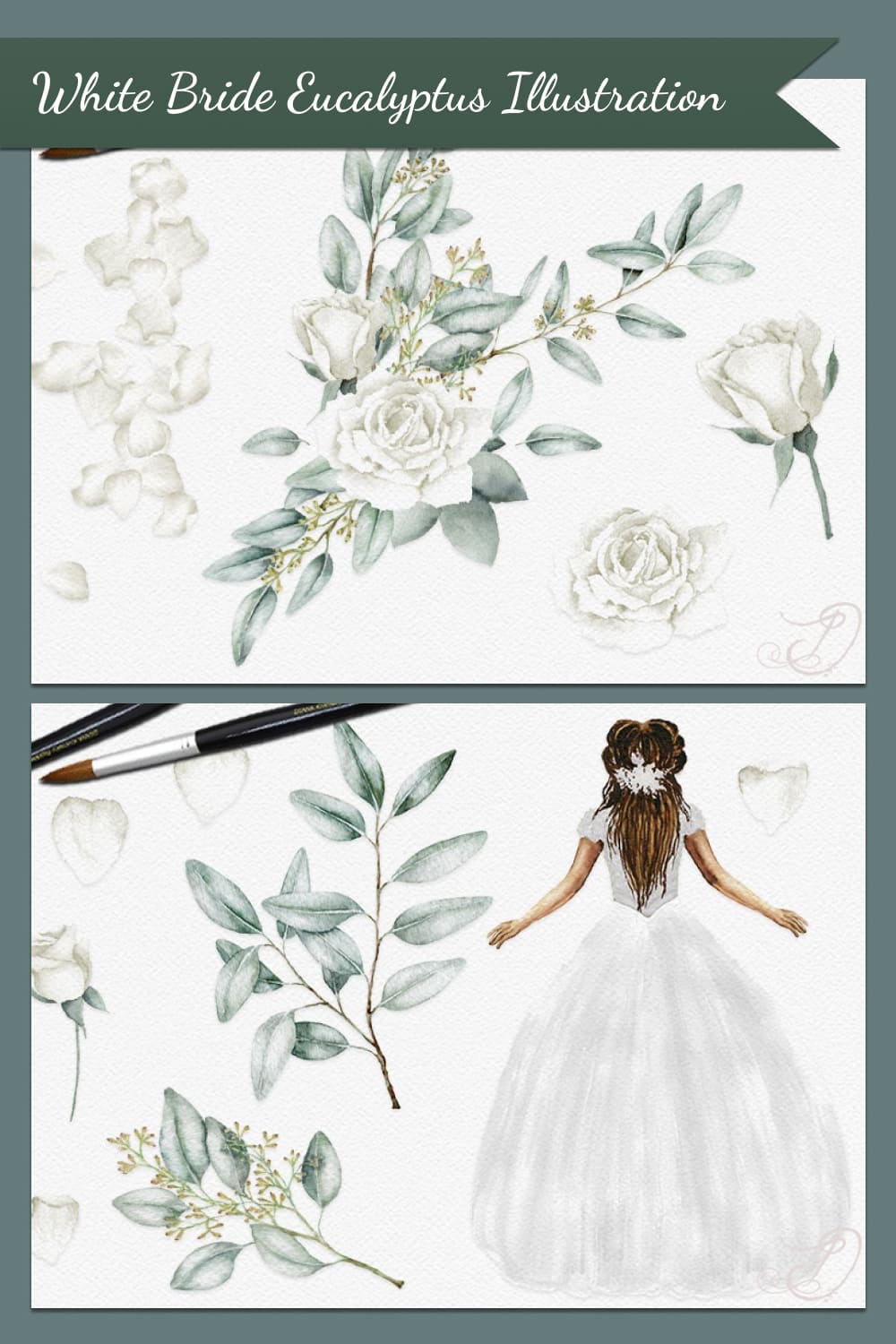 white bride eucalyptus illustration 03