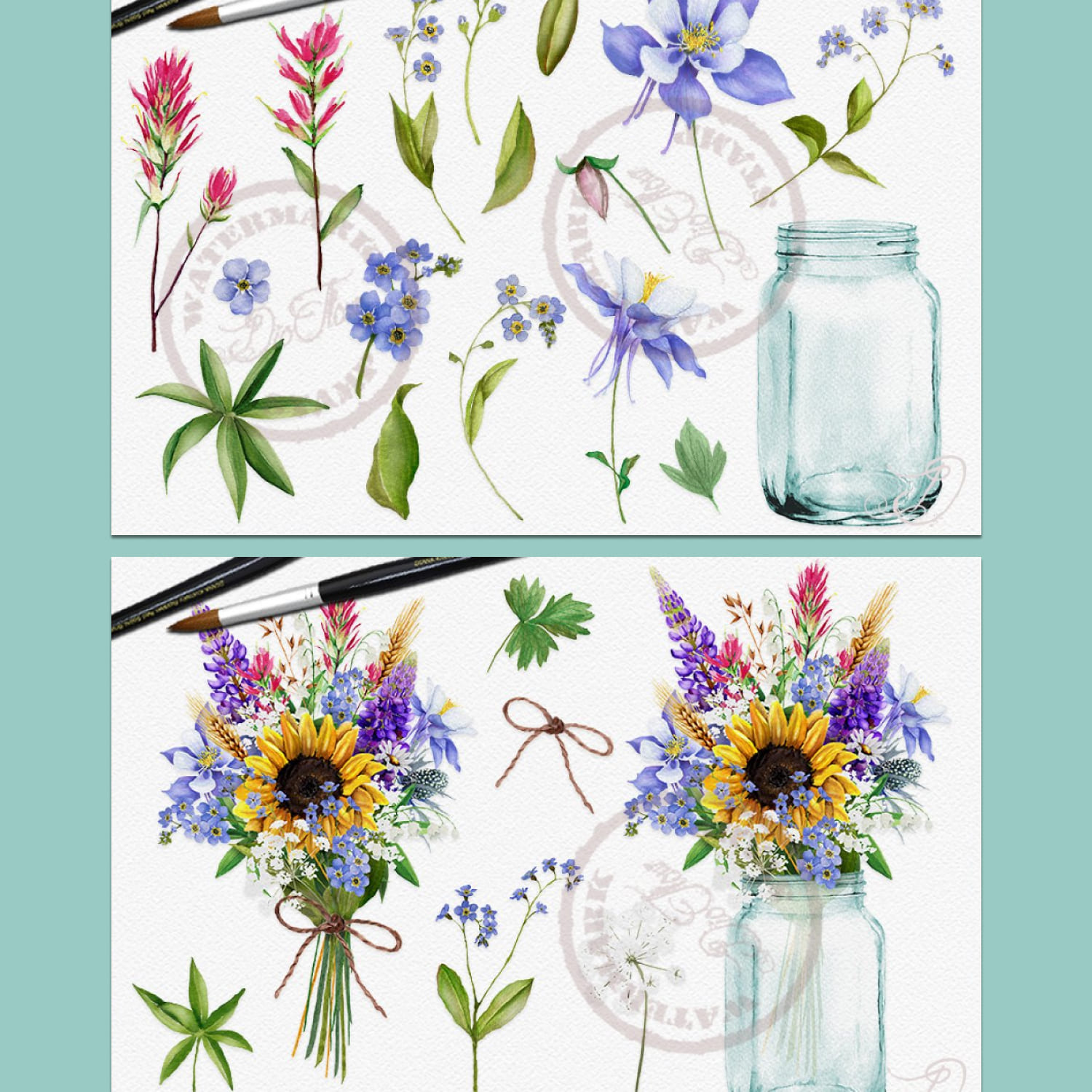 Wild Flowers Watercolor Clip Art cover.