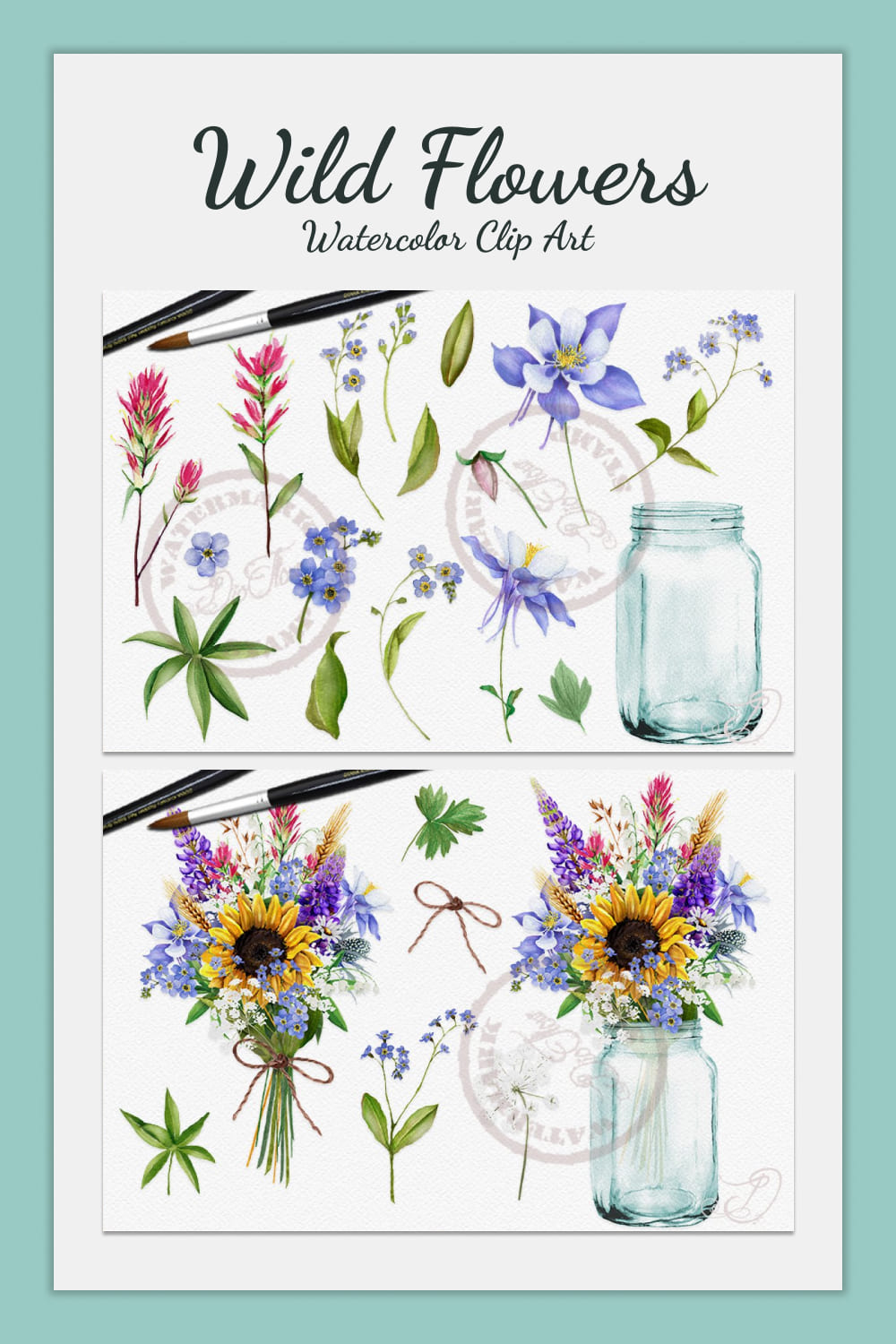 wild flowers watercolor clip art 03