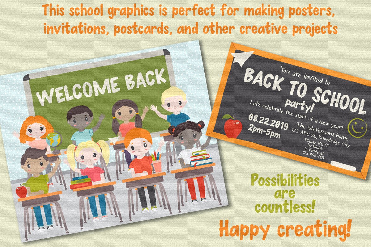 This school graphics is perfect for making posters, invitations, postcards and other creative projects.