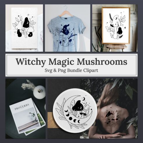 Witchy Magic Mushrooms SVG & PNG bundle clipart, Moon phases.
