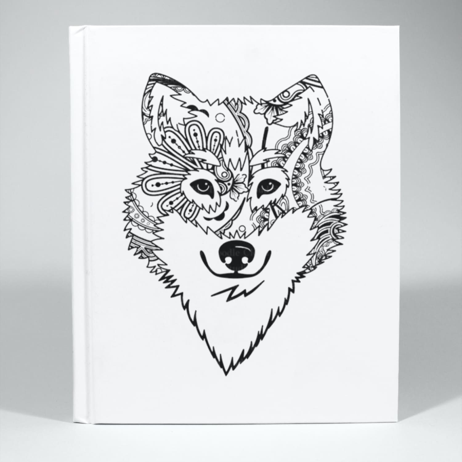 Black and white drawing of a fox.