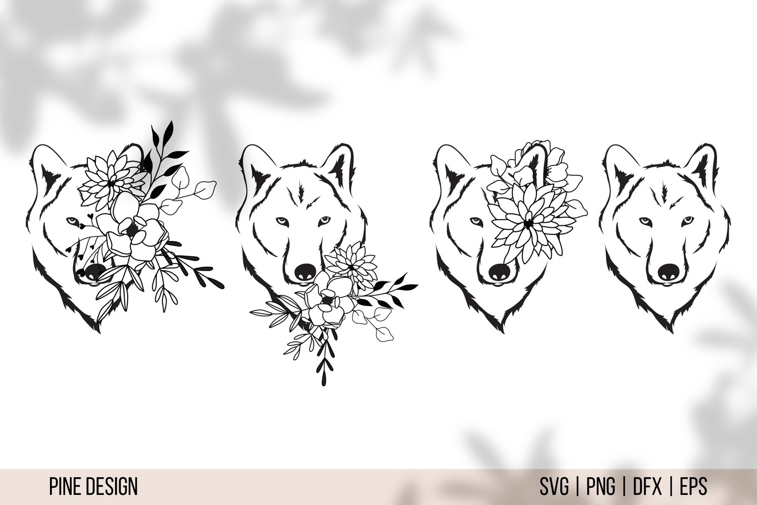 Three wolfs with flowers on their heads.