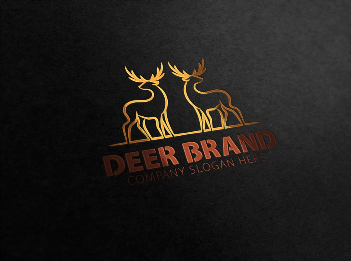 Black background with gold deers and red font.