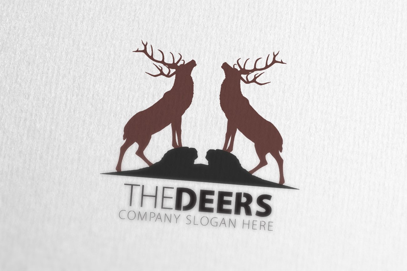 Two classic brown deers on a white paper.